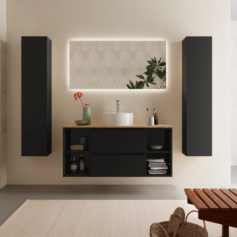 Conjunto Mueble BEQUIA de Salgar | 2 Cajones y 2 Coquetas + Lavabo de Posar, 120cm