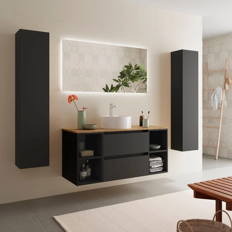 Conjunto Mueble BEQUIA de Salgar | 2 Cajones y 2 Coquetas + Lavabo de Posar, 120cm