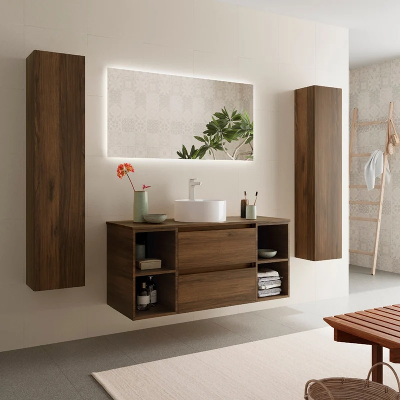 Conjunto Mueble BEQUIA de Salgar | 2 Cajones y 2 Coquetas + Lavabo de Posar, 120cm