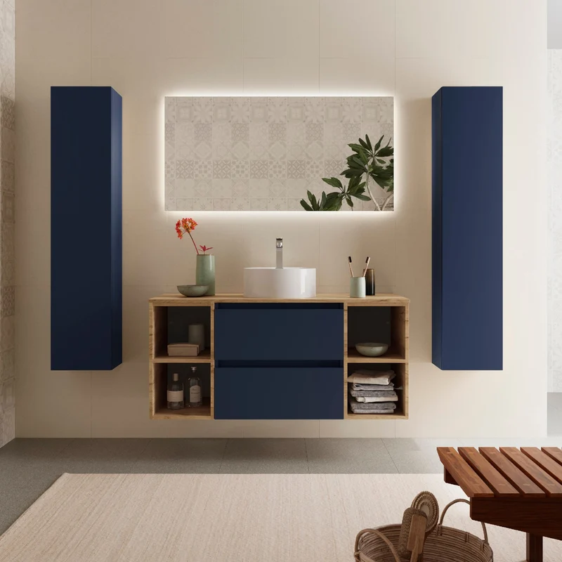 Conjunto Mueble BEQUIA de Salgar | 2 Cajones y 2 Coquetas + Lavabo de Posar, 120cm