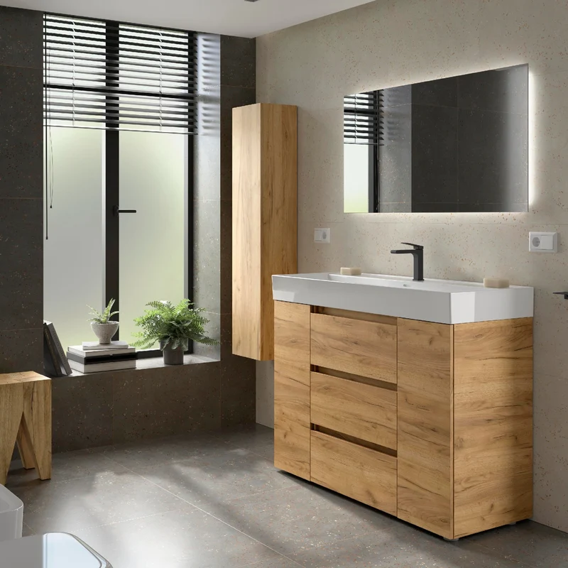 Mueble de baño 3 Cajones BEQUIA PLUS de Salgar con Lavabo Veneto Centrado, 120 cm