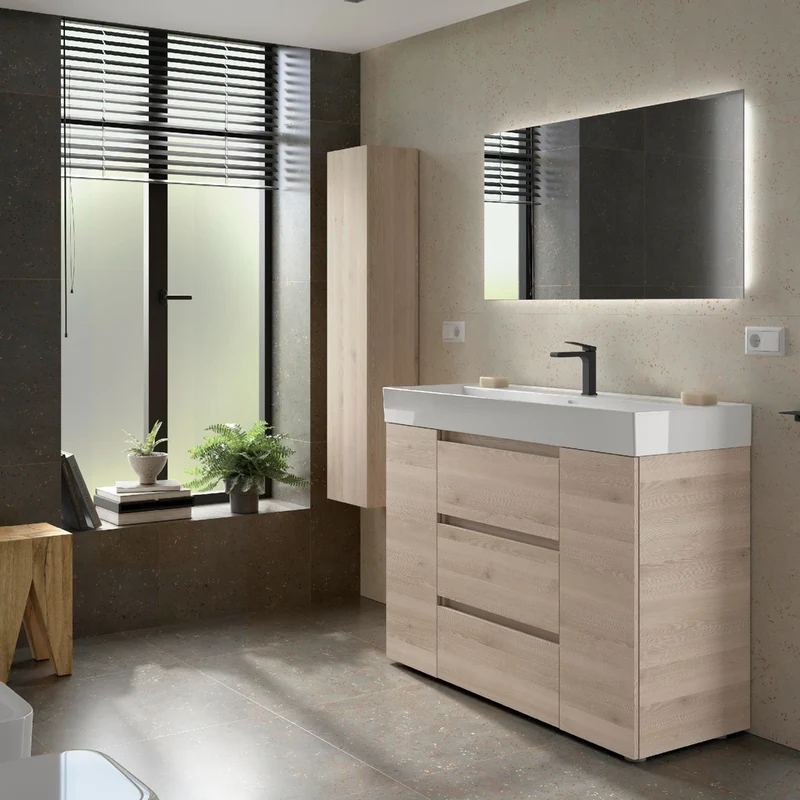 Mueble de baño 3 Cajones BEQUIA PLUS de Salgar con Lavabo Veneto Centrado, 120 cm