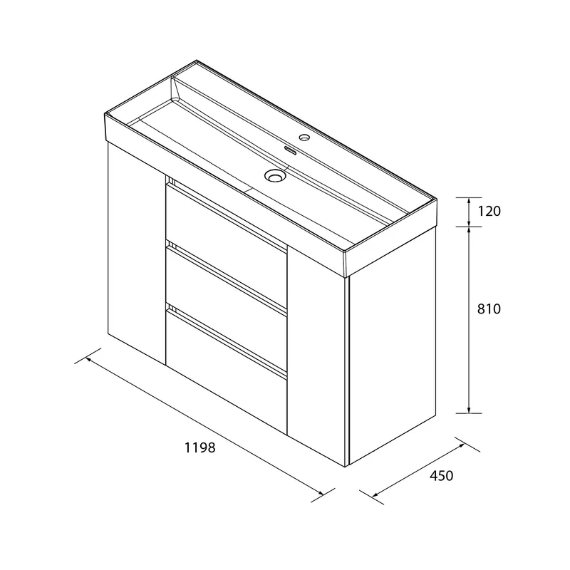 Mueble de baño 3 Cajones BEQUIA PLUS de Salgar con Lavabo Veneto Centrado, 120 cm