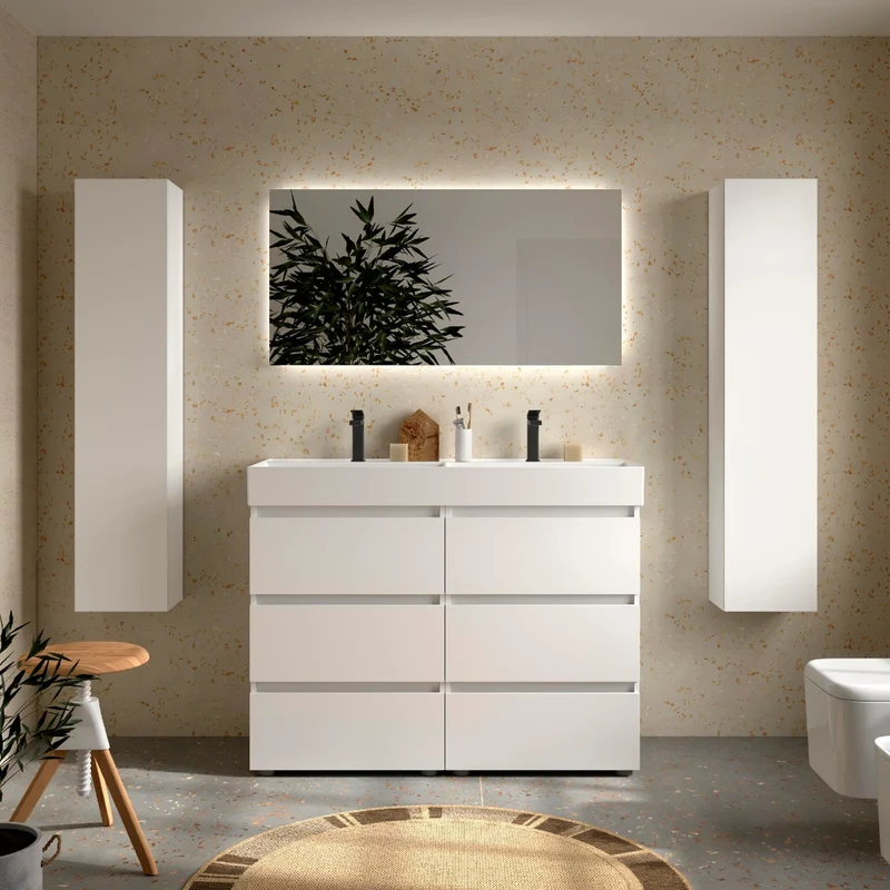 Mueble de baño BEQUIA de Salgar | 3 Cajones con Lavabo Grueso Veneto (de 80 a 120 cm)