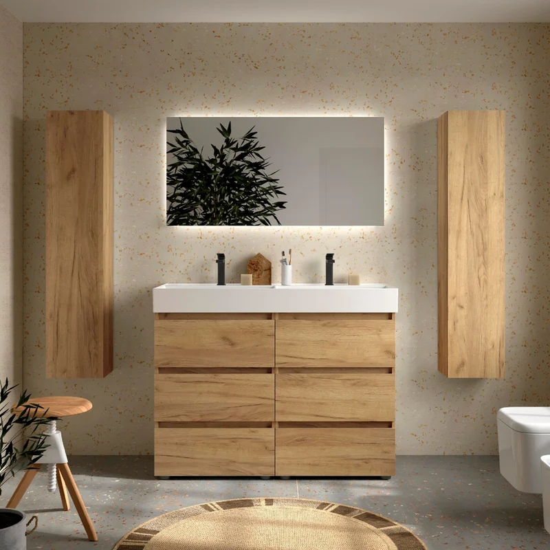Mueble de baño BEQUIA de Salgar | 3 Cajones con Lavabo Grueso Veneto (de 80 a 120 cm)