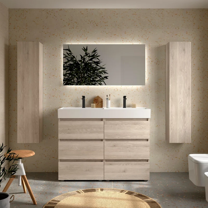 Mueble de baño BEQUIA de Salgar | 3 Cajones con Lavabo Grueso Veneto (de 80 a 120 cm)
