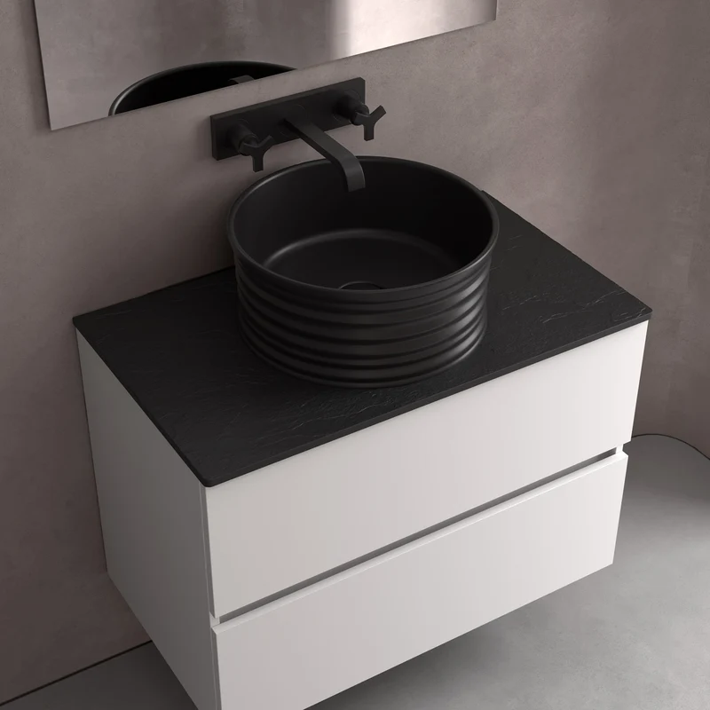 Lavabo de Posar LOOP, Porcelana en Blanco y Negro Mate (Ø 410x180 mm)