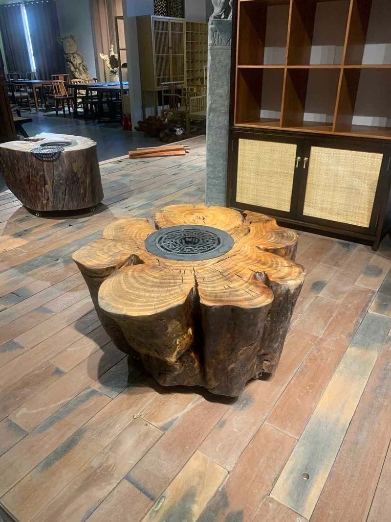 Nature All-in-One Camphor Wood Coffee Table with Stove