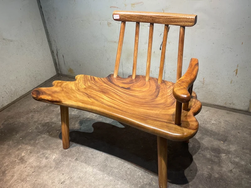 Random Shapes Outdoor Monkey Pod Wood Bench Chair