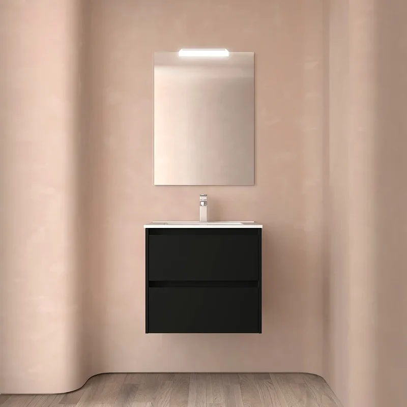 Mueble de Baño con Lavabo y 2 Cajones Salgar Noja 70 cm Negro Satinado