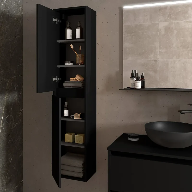 Mueble de Baño con Lavabo y 2 Cajones Salgar Noja 70 cm Negro Satinado