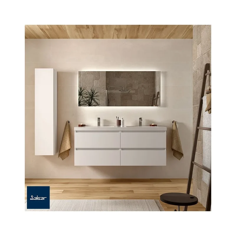Mueble de Baño Suspendido con Doble Lavabo y 4 Cajones Salgar Bequia Blanco Mate