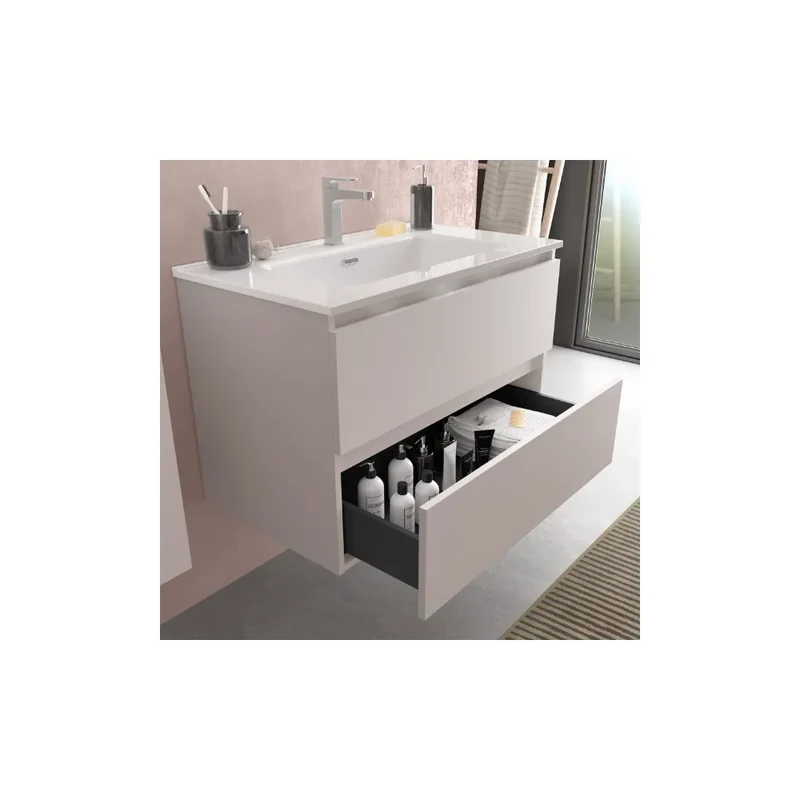 Mueble de Baño Suspendido con Doble Lavabo y 4 Cajones Salgar Bequia Blanco Mate