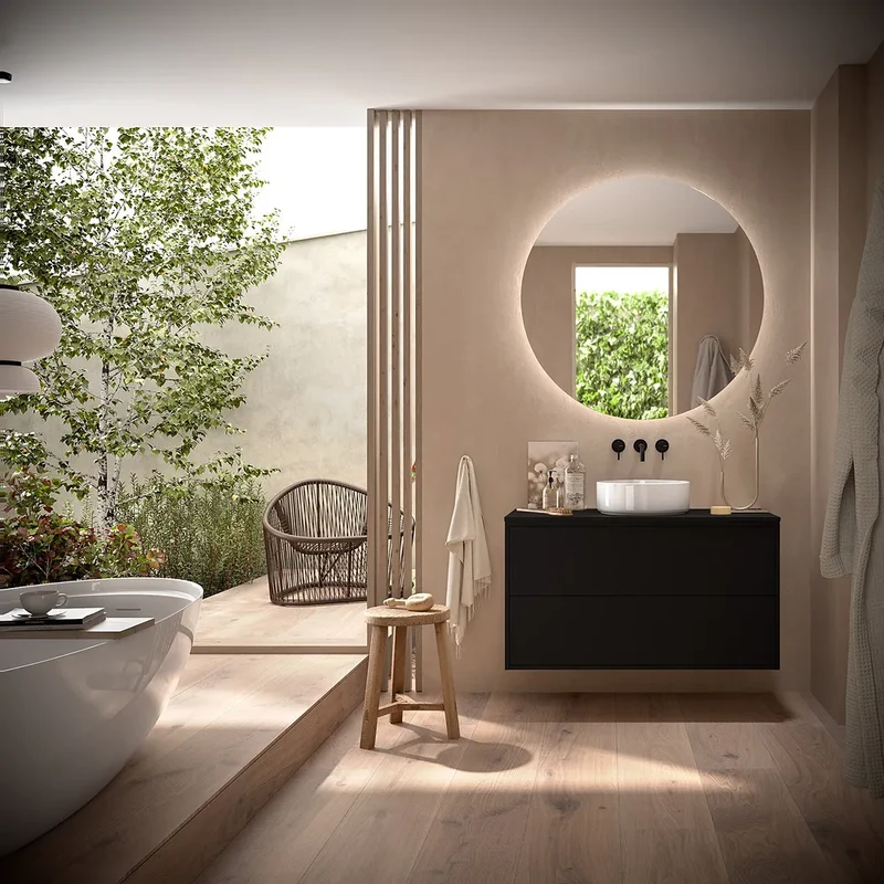 Mueble de Baño Suspendido con Encimera y 2 Cajones Salgar Optimus Negro