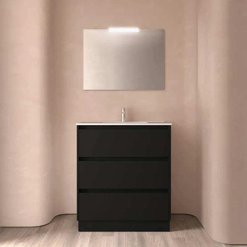 Mueble de Baño con Lavabo y 3 Cajones Salgar Noja 80 cm Negro Satinado