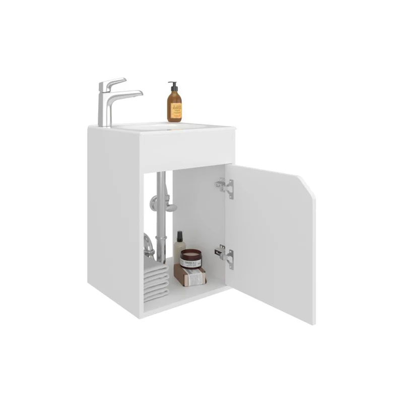Mueble para Lavamanos Flotante Betel, Blanco, Incluye Lavamanos Plastiglas Floresta 40 ZF