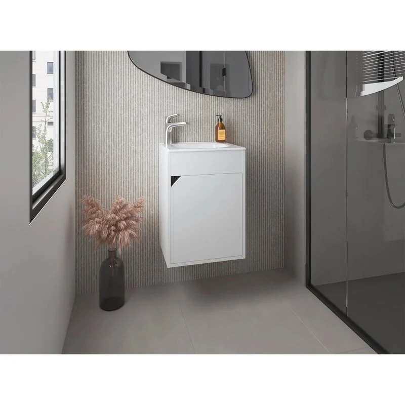 Mueble para Lavamanos Flotante Betel, Blanco, Incluye Lavamanos Plastiglas Floresta 40 ZF