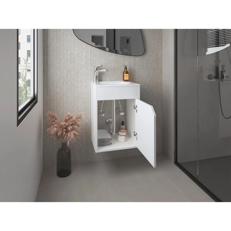Mueble para Lavamanos Flotante Betel, Blanco, Incluye Lavamanos Plastiglas Floresta 40 ZF