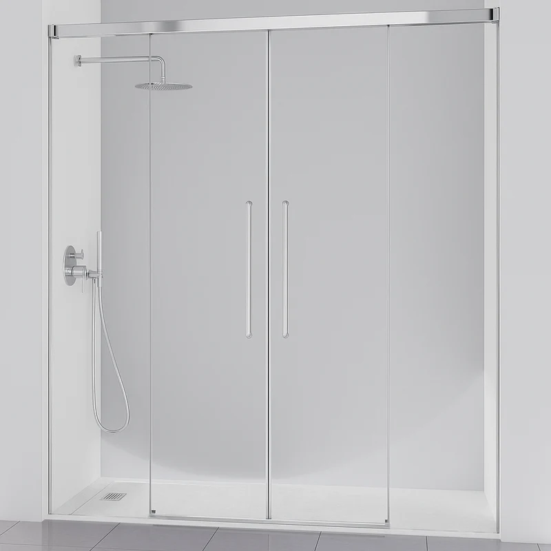 Mampara Ducha PAVÍA 100 de Kassandra, Frontal de 4 hojas, 2 Fijos con 2 Puertas Correderas