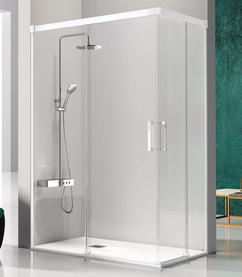 Mampara GLASE GS607, 2 Fijas con 2 Correderas, Apertura en Esquina