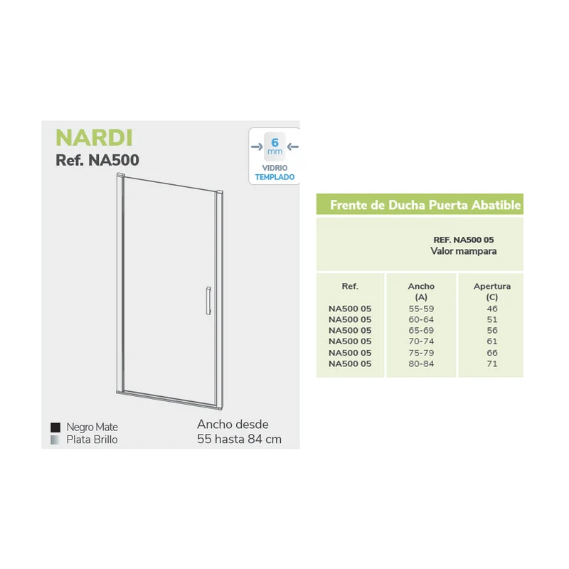 Mampara Abatible NARDI NA500 de Kassandra, 1 Puerta Abatible Sin Perfil