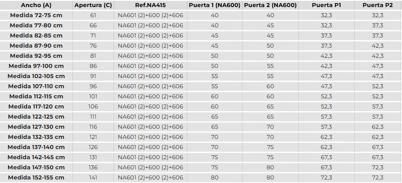 Mampara NARDI NA501, 2 Puertas Abatibles, Entrada Extra Ancha, Sin Perfiles