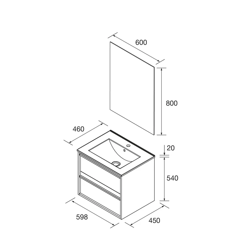 Mueble de baño ATTILA 2 Cajones + Lavabo