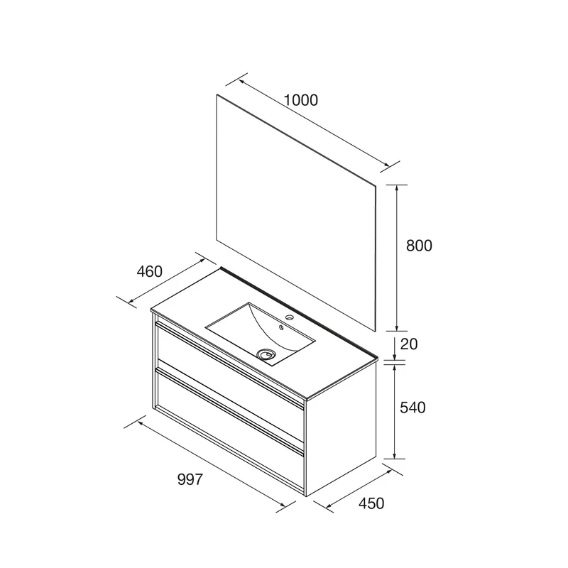 Mueble de baño ATTILA 2 Cajones + Lavabo