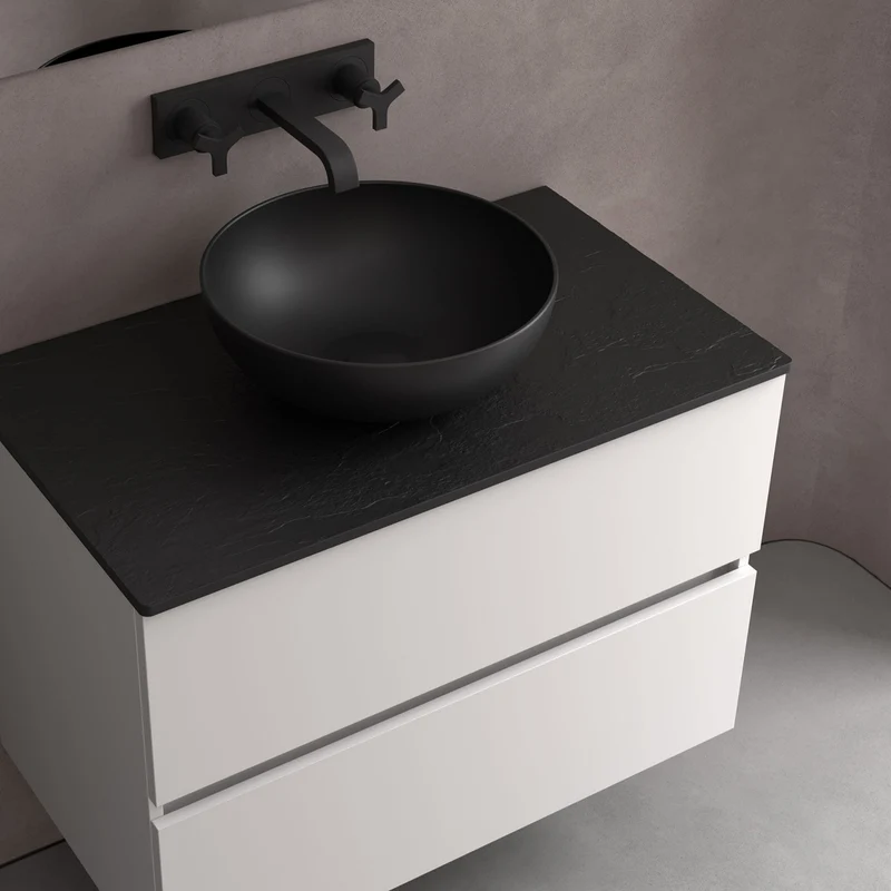 Lavabo de posar LOKUM porcelana negra mate Ø 380 x 140 mm