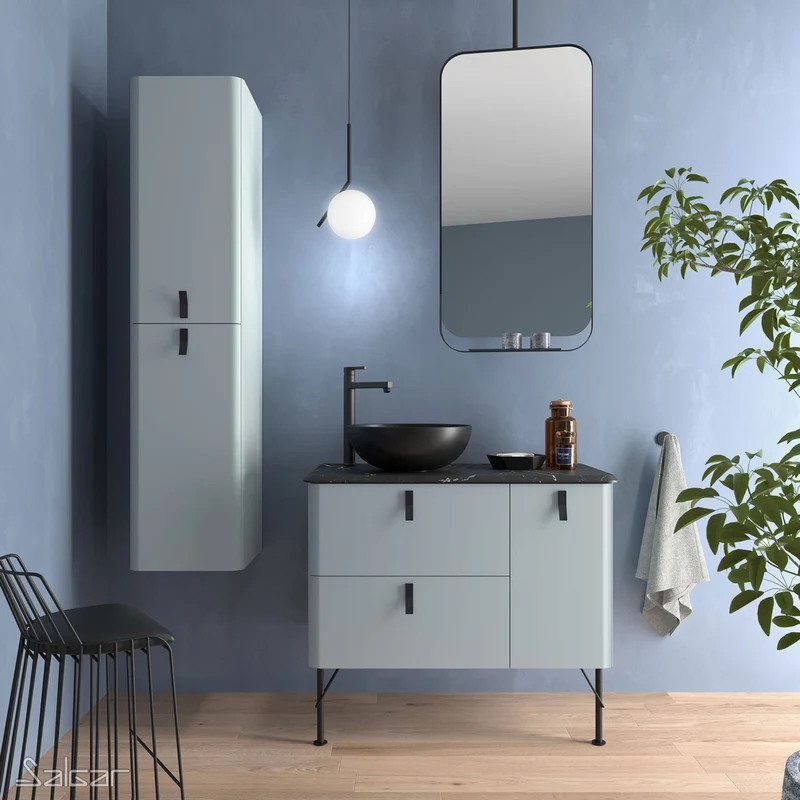 Lavabo de posar LOKUM porcelana negra mate Ø 380 x 140 mm