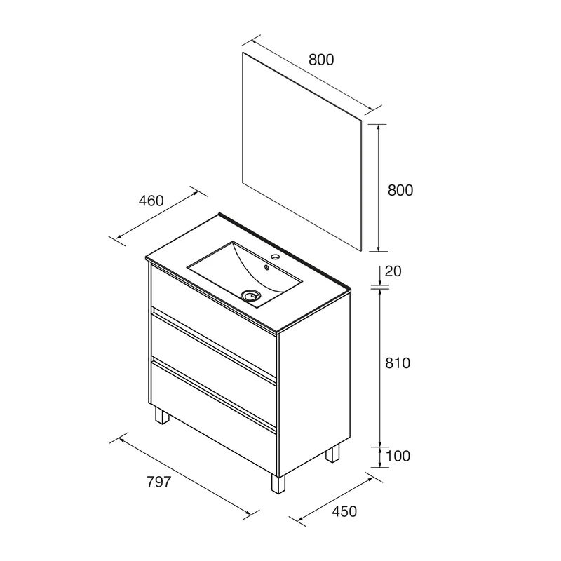 Mueble Baño NOJA 3 Cajones con Lavabo Integrado | 10 Acabados Premium