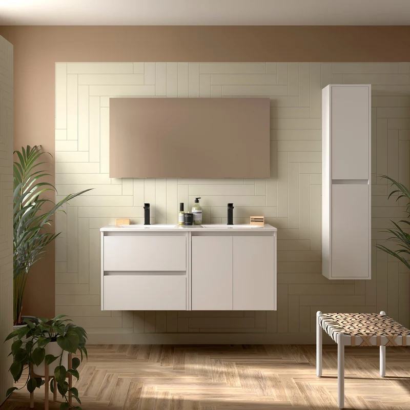 Mueble de baño NOJA 2 Puertas y 2 Cajones + Lavabo + Espejo | Máximo Amacanaje