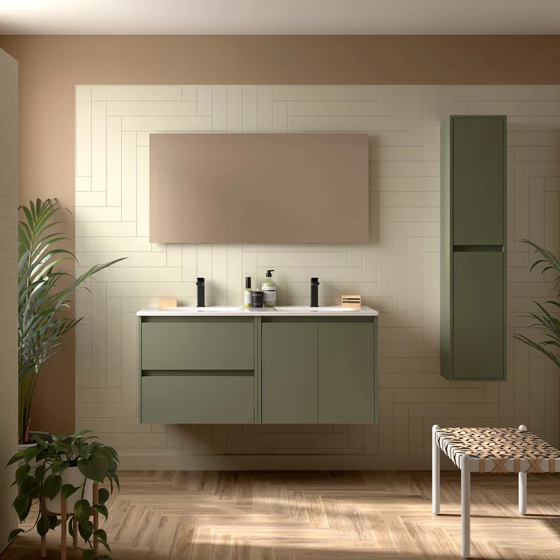 Mueble de baño NOJA 2 Puertas y 2 Cajones + Lavabo + Espejo | Máximo Amacanaje