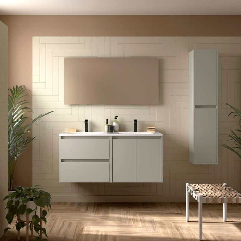 Mueble de baño NOJA 2 Puertas y 2 Cajones + Lavabo + Espejo | Máximo Amacanaje