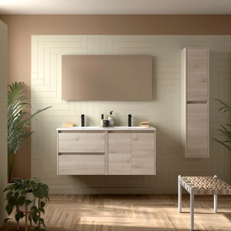 Mueble de baño NOJA 2 Puertas y 2 Cajones + Lavabo + Espejo | Máximo Amacanaje