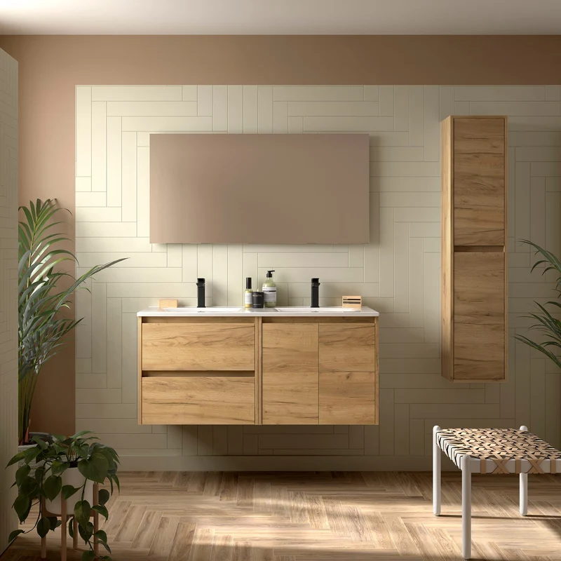 Mueble de baño NOJA 2 Puertas y 2 Cajones + Lavabo + Espejo | Máximo Amacanaje