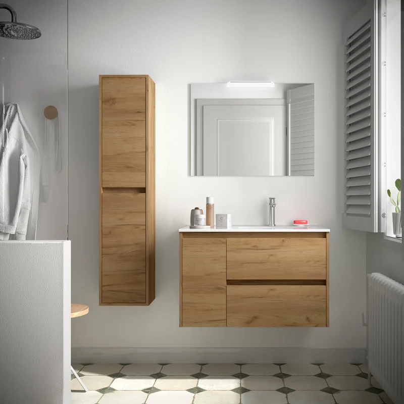 Mueble de Baño NOJA de Salgar, 2 Cajones y 1 Puerta + Lavabo Integrado | 90 cm