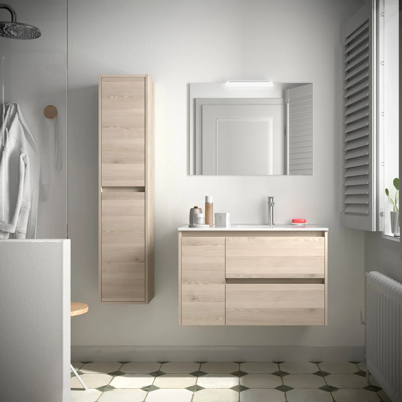 Mueble de Baño NOJA de Salgar, 2 Cajones y 1 Puerta + Lavabo Integrado | 90 cm