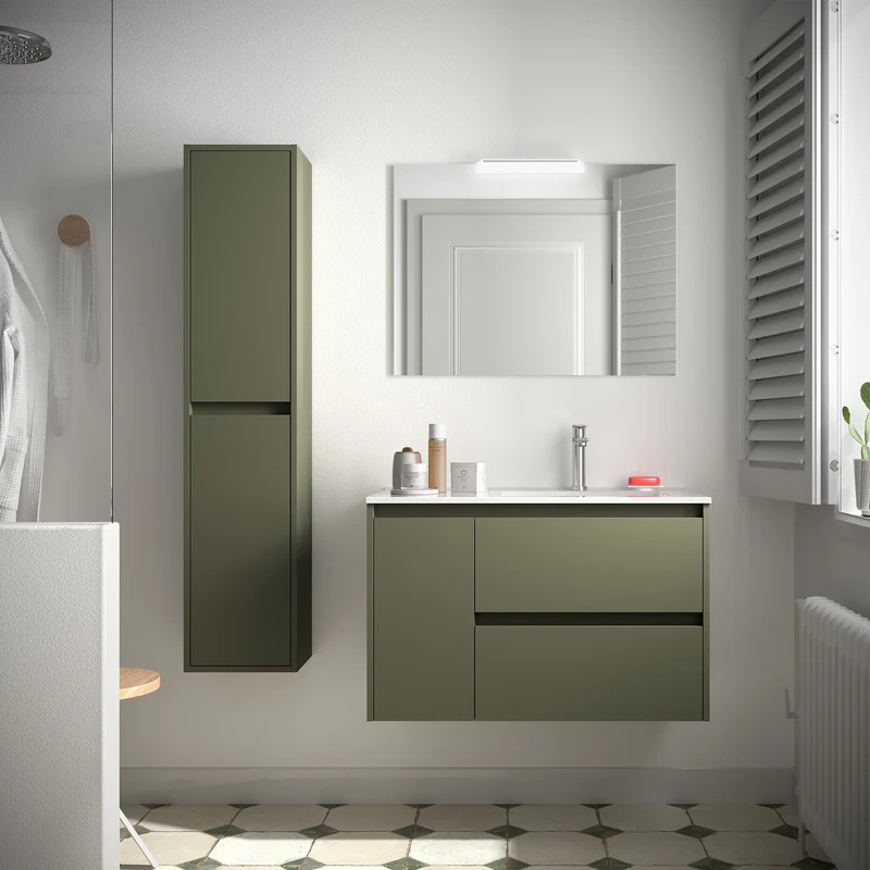 Mueble de Baño NOJA de Salgar, 2 Cajones y 1 Puerta + Lavabo Integrado | 90 cm
