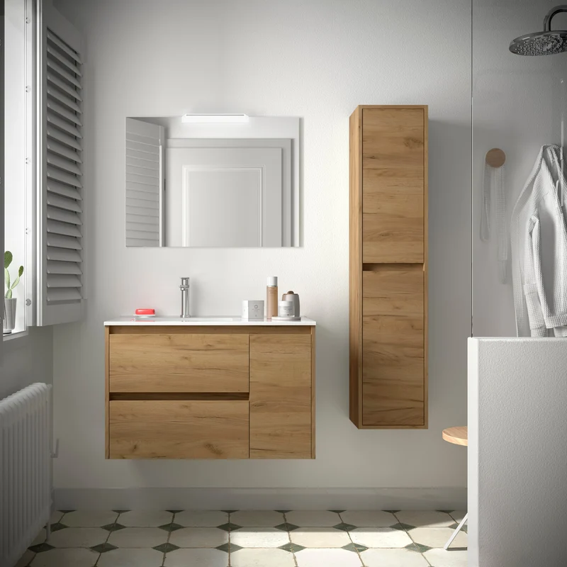 Mueble de Baño NOJA de Salgar, 2 Cajones y 1 Puerta + Lavabo Integrado | 90 cm