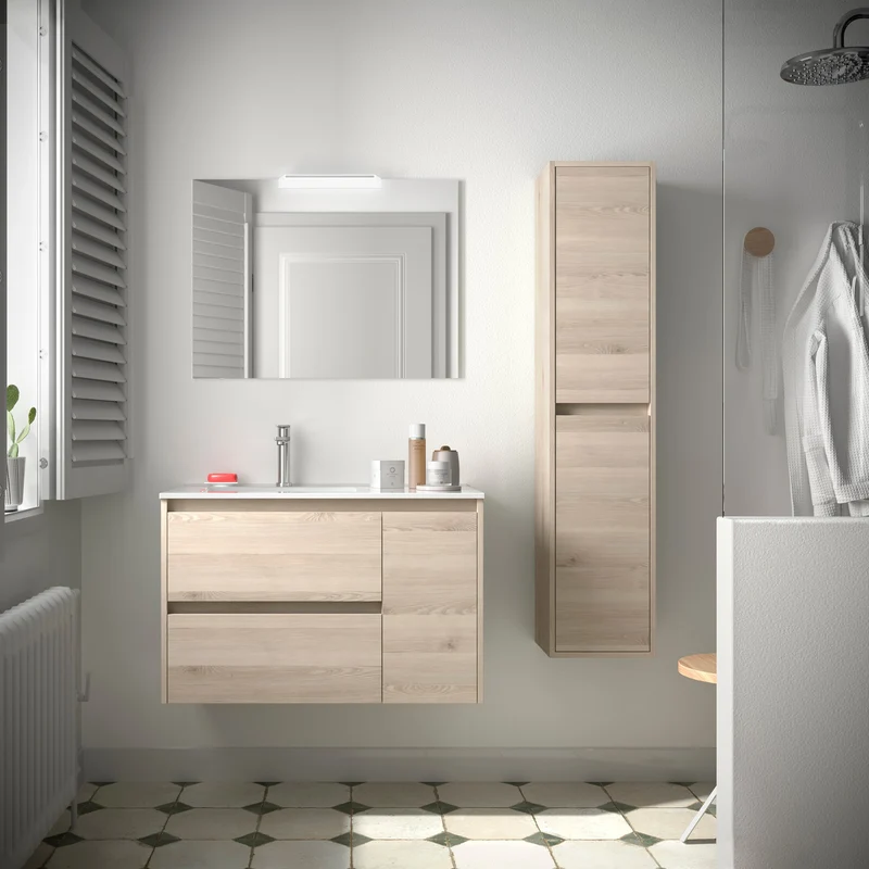 Mueble de Baño NOJA de Salgar, 2 Cajones y 1 Puerta + Lavabo Integrado | 90 cm