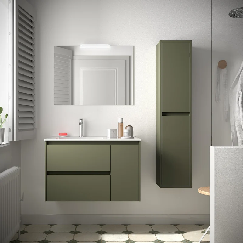 Mueble de Baño NOJA de Salgar, 2 Cajones y 1 Puerta + Lavabo Integrado | 90 cm