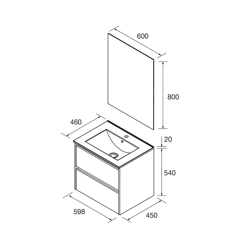 Mueble Baño NOJA 2 Cajones + Lavabo Integrado | De 60 a 140cm en 10 Acabados Premium
