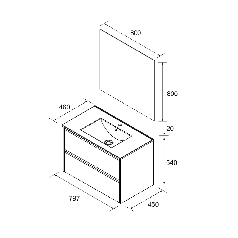 Mueble Baño NOJA 2 Cajones + Lavabo Integrado | De 60 a 140cm en 10 Acabados Premium