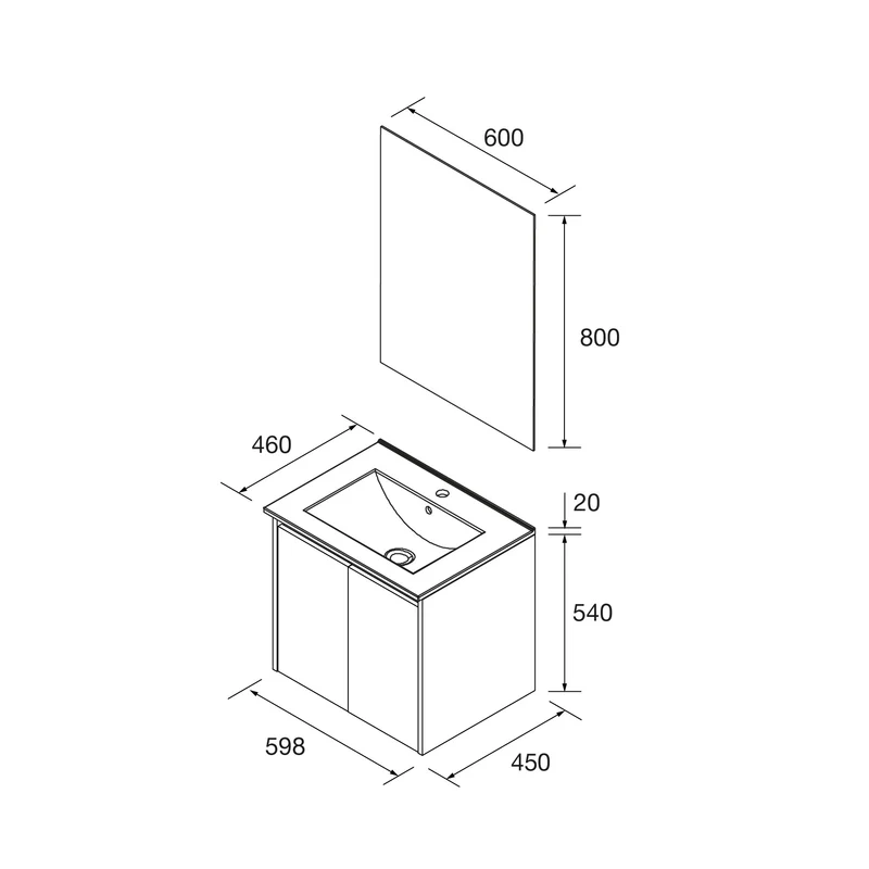 Conjunto Mueble de baño NOJA 2 Puertas + Lavabo + Espejo (de 60 a 140 cm)