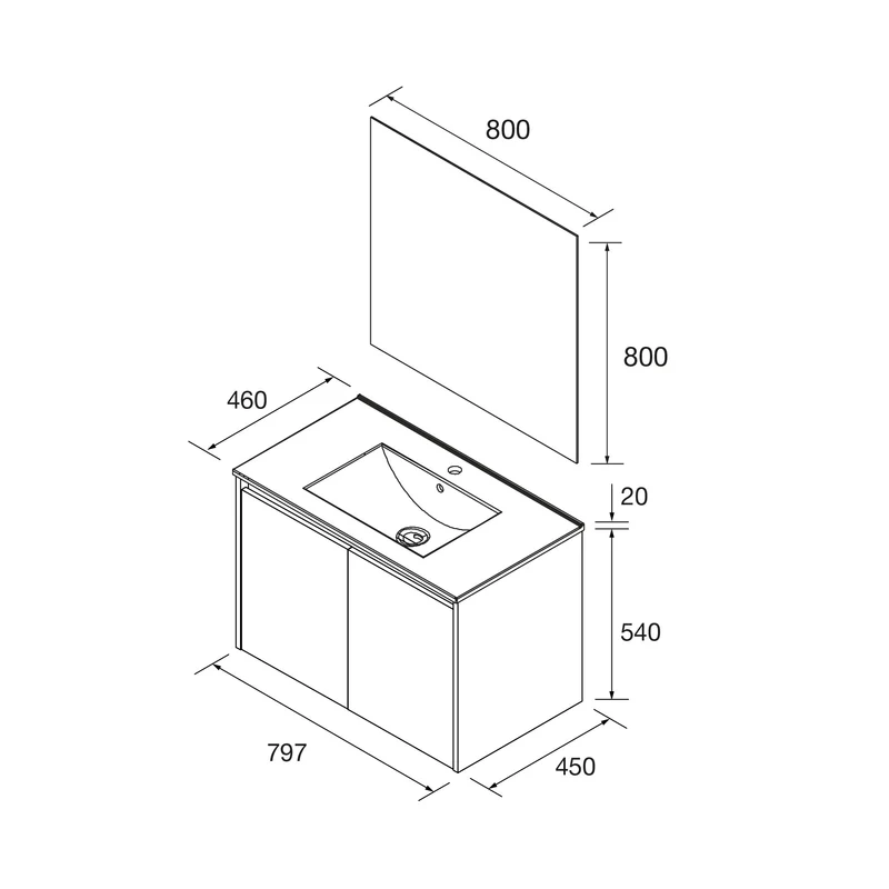 Conjunto Mueble de baño NOJA 2 Puertas + Lavabo + Espejo (de 60 a 140 cm)