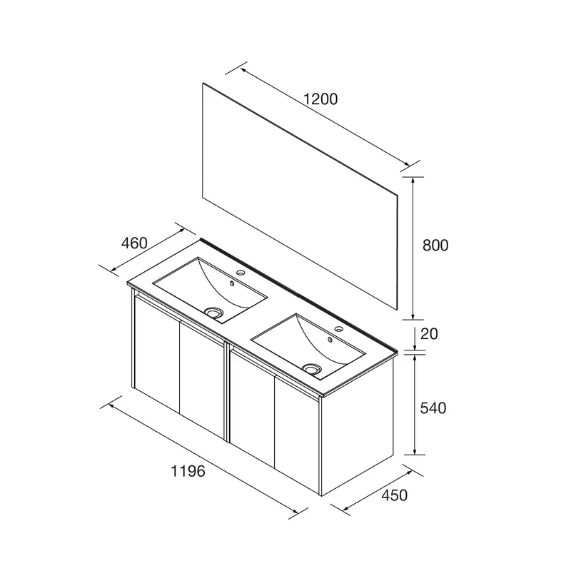 Conjunto Mueble de baño NOJA 2 Puertas + Lavabo + Espejo (de 60 a 140 cm)