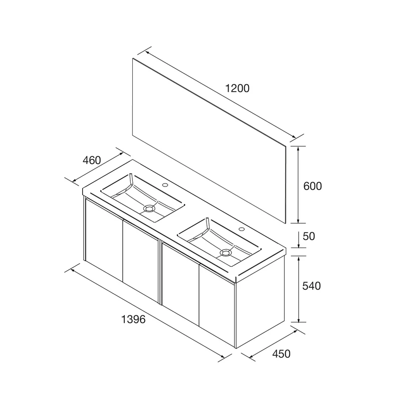 Conjunto Mueble de baño NOJA 2 Puertas + Lavabo + Espejo (de 60 a 140 cm)