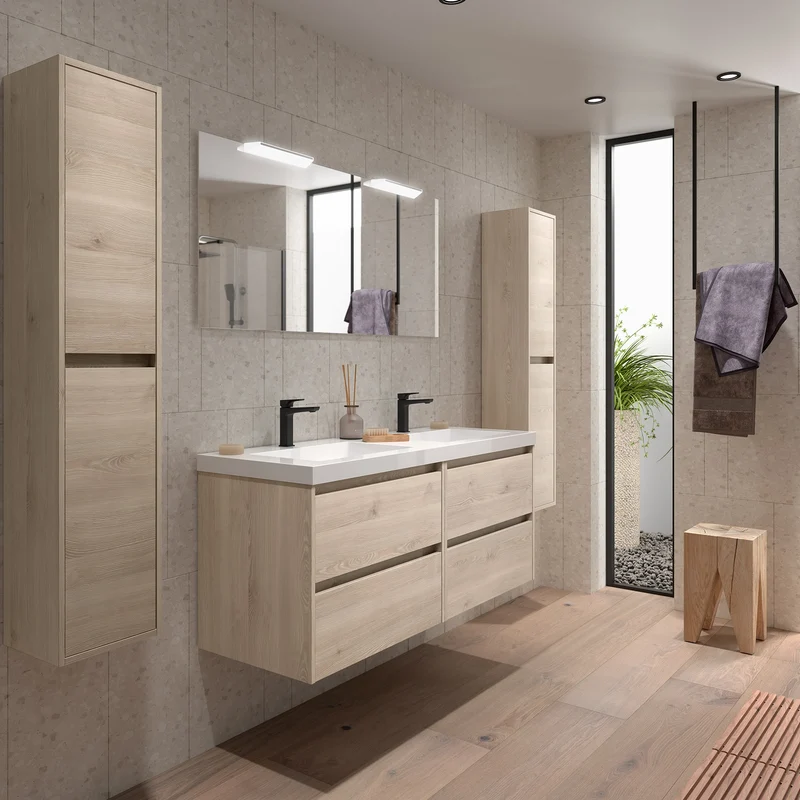Conjunto Mueble Baño NOJA 2 Cajones + Lavabo + Espejo | 60-140cm | Guías Hettich | 10 Acabados Premium
