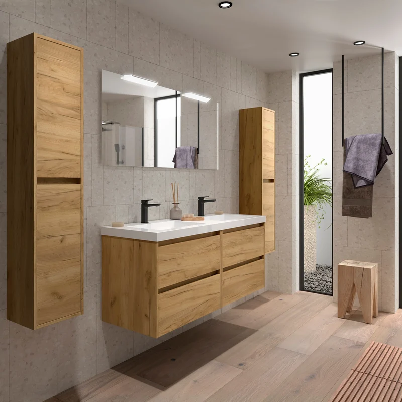 Conjunto Mueble Baño NOJA 2 Cajones + Lavabo + Espejo | 60-140cm | Guías Hettich | 10 Acabados Premium